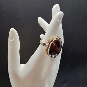 Vintage Estate Whiting & Davis Statement Ring Cabachon Garnet/Agate Adjustable